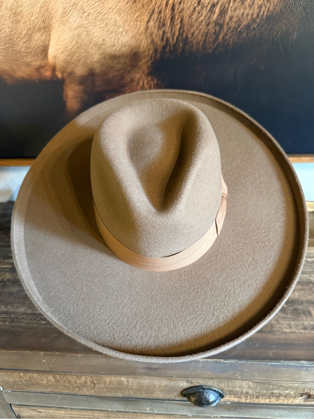Classic Wide-Brim Wool Fedora - Camel Brown